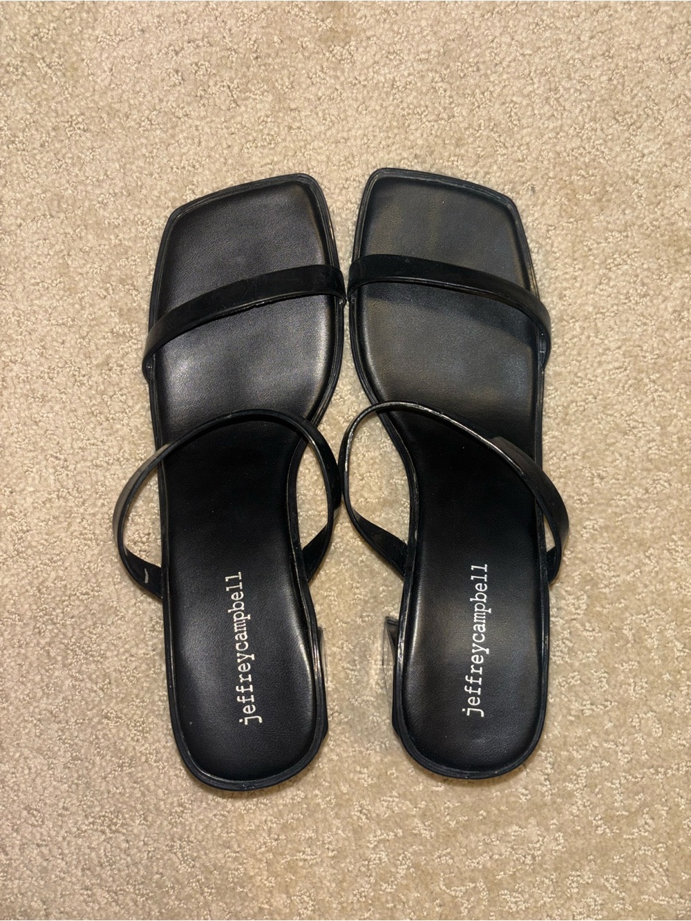 Jeffrey Campbell Black Minimal Square-Toe Strappy Sandals